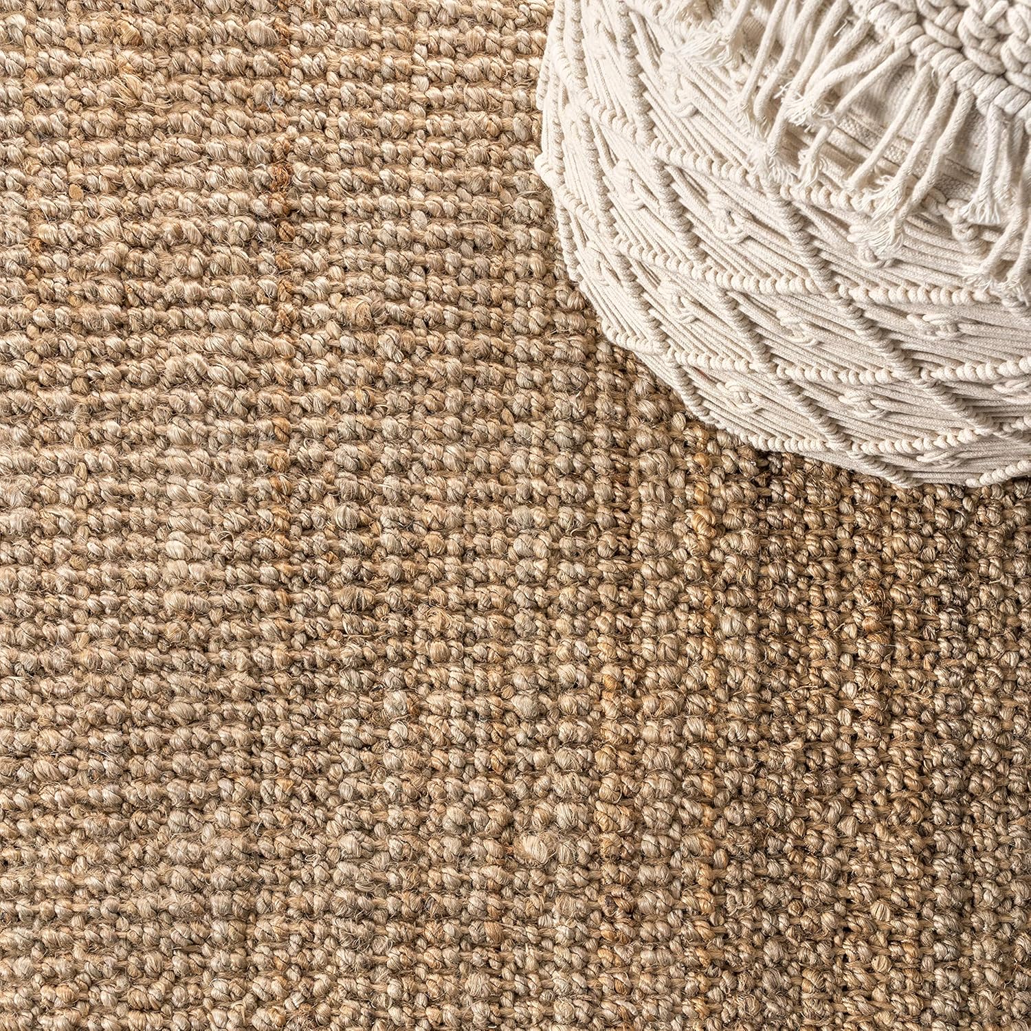 Jonathan Y NRF103A-2 Hand Woven Chunky Jute Rug with Fringe