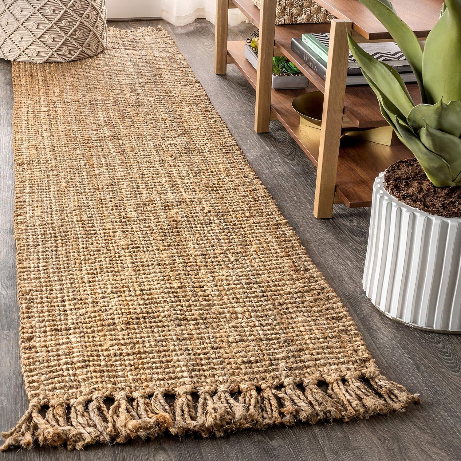 Jonathan Y NRF103A-2 Hand Woven Chunky Jute Rug with Fringe