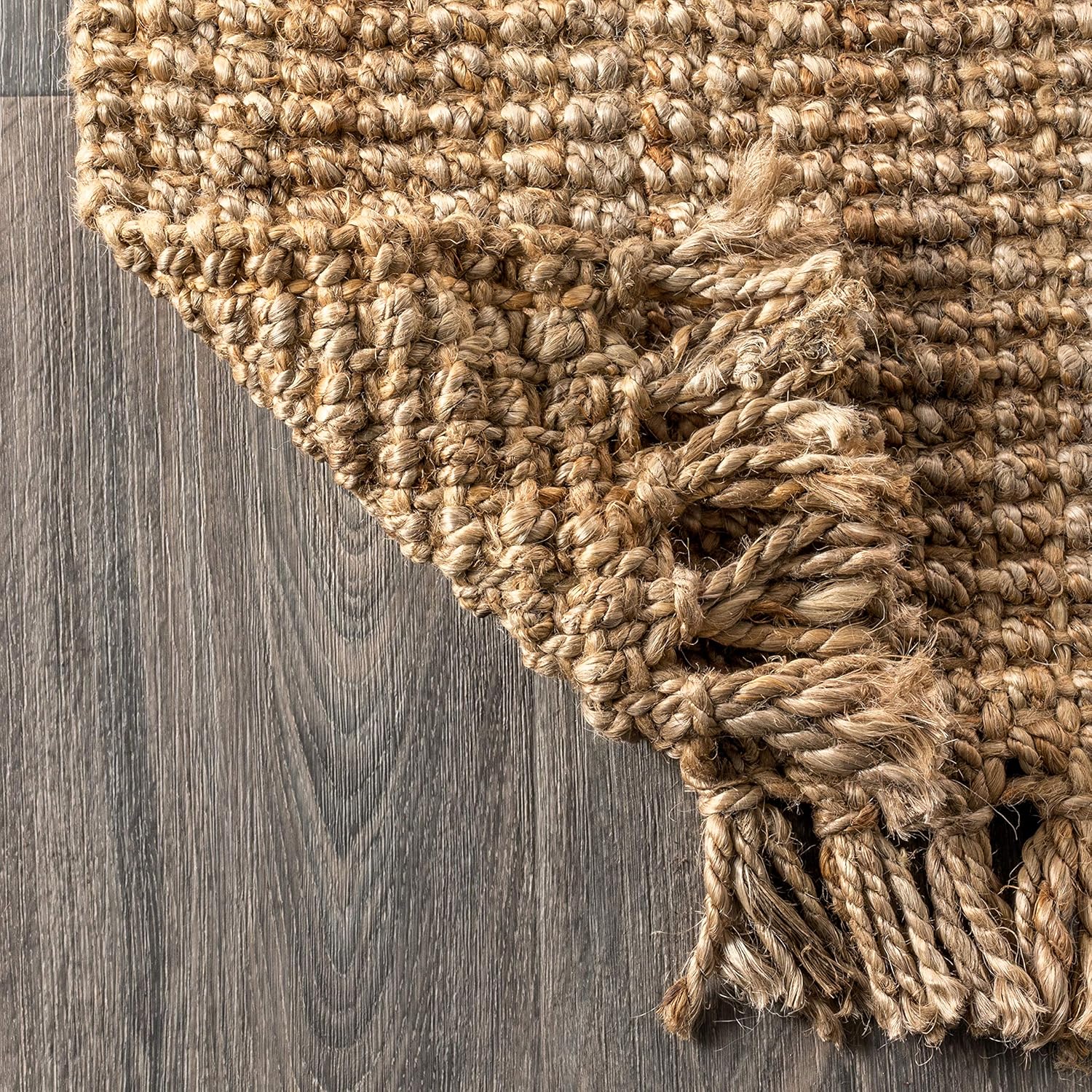 Jonathan Y NRF103A-2 Hand Woven Chunky Jute Rug with Fringe