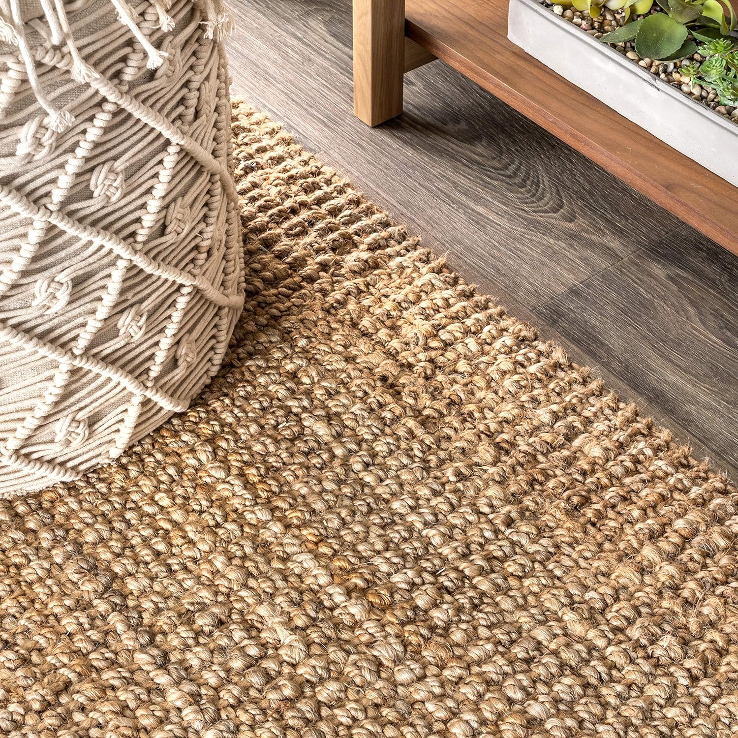 Jonathan Y NRF103A-2 Hand Woven Chunky Jute Rug with Fringe